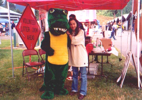 With the Mascot  of the School